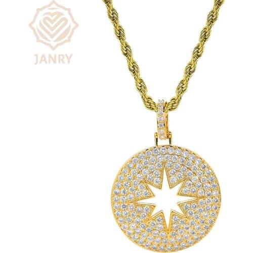 JANRY Round Hollow Star Pendant Necklace Micro-inlaid Zircon Male Female Hip Hop Necklace With 60cm Chain