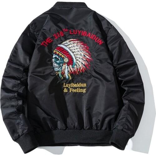 Spring And Autumn Casual Mens Clothing MA1 Bomber Jacket Male Skull Chief Embroidered Loose Coats Flying Pilot Outerwear