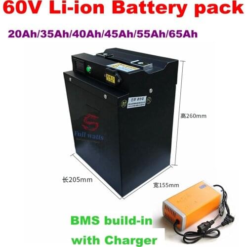 60V 20Ah 35ah 40Ah 45ah 55ah 65ah Li-ion battery with 50A BMS for tricycle motorcycle scooter electric bike+5A Charger