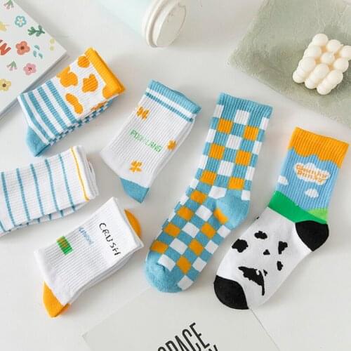 Fashion Women Socks Striped Plaid High Quality Cotton Socks Female Thin section Harajuku Cute Sock Harajuku Colorful Funny Socks