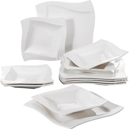 MALACASA Series Amparo 12 Piece Porcelain Plates Sets with 6 Soup Dinner Plates Dinnerware Tableware Set Service for 6 Person