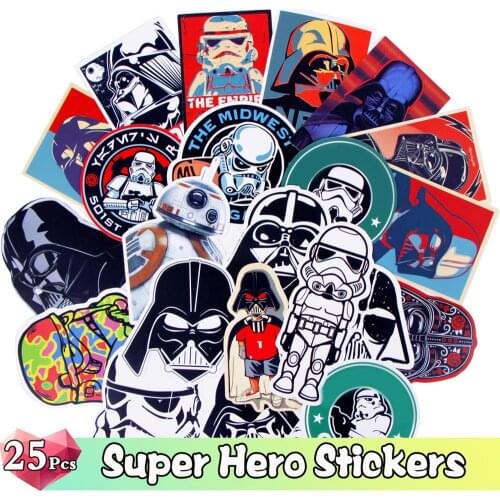 25 PCS/Pack Super Hero Stickers Movie Characters Cartoon Funny Stickers for Skateboard Luggage Bicycle Laptop Guitar Decals Toy