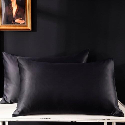 Papa&Mima Black Solid Simple 1 Pair(2 Pieces) Pillowcases Protective Neck Pillow Shams Covers Bedlinens Polyester Satin Fabric