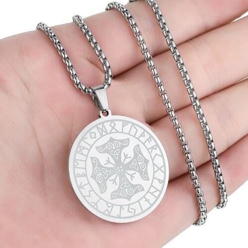 Cxwind New Circle Pendant Stainless Steel Gold Silver Color Necklaces Chain Viking Rune Round Necklaces Collar Femme For Women