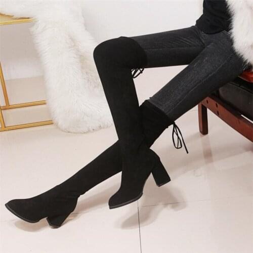 New high-barn autumn winter over the knee knight boots women high-heeled womens boots thick with lace-skinned stretch boots