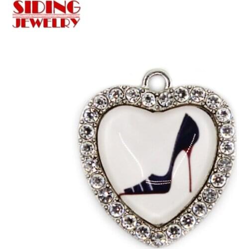 2018 New Arrival 10pcs/lot High Heeled Shoes 5 Crystal Heart Dangle Charms DIY Bracelet Necklace Pendants Jewelry Hanging Charms