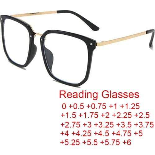 Retro Women Square Black Big Frame Reading Glasses Light Clear Eyeglasses Lens Presbyopia Spectaclese Optical Glasses 0 To +6.0