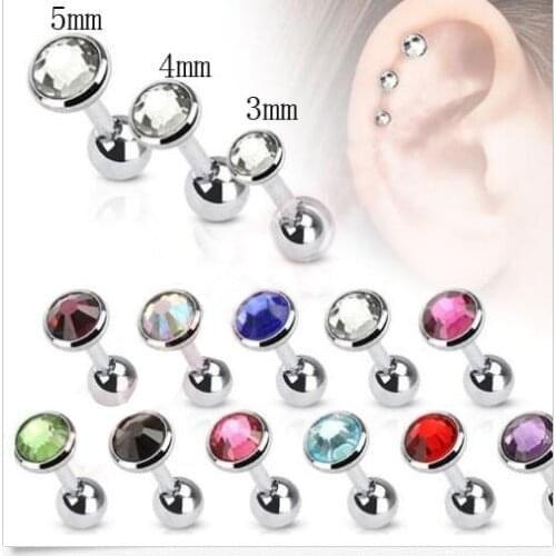 Wholesale mix 50pcs muliti color cartilage earrings 3mm 4mm 5mm steel small body piercing tragus barbell with gem stones