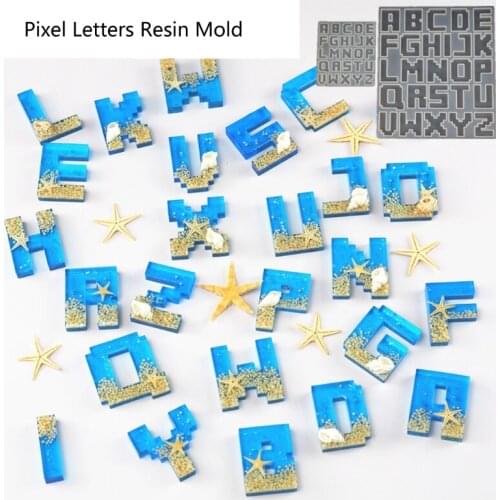 Pixel Letters Epoxy Resin Casting Mold Alphabet Keychain Pendant Alphabet UV Resin Silicone Mold Jewelry Making Tools