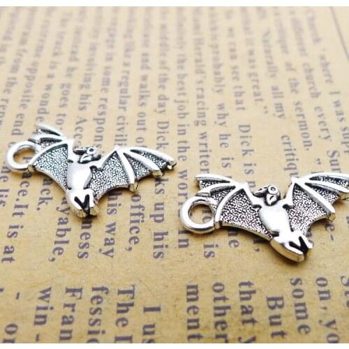 20 PCS/Lot 12mm*23mm Antique Silver Color Bat Charm For Jewelry Making DIY Handmade Craft