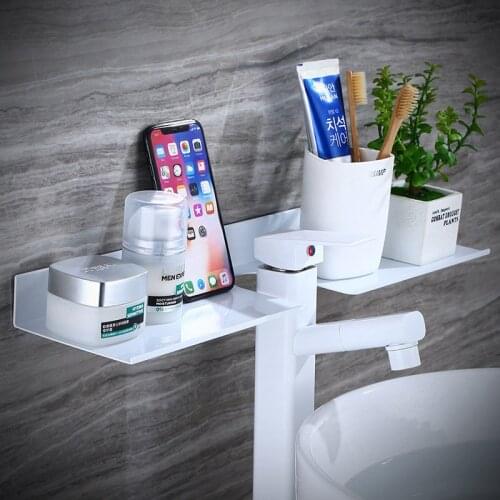 Bathroom Shelf Aluminum Shower Shampoo Soap Cosmetic Shelf Bathroom Storage Organizer Rack Lavatory Faucet Shelf White Baking