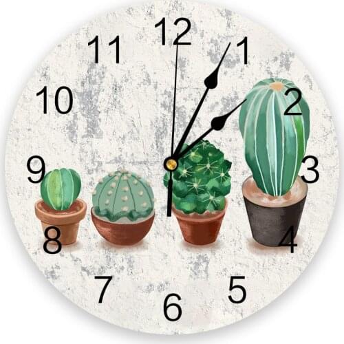 Dilapidated Wall Potted Cactus Living Room Clock Wall Round Clocks Decor Home Bedroom Kitchen Decoration Wall Clocks