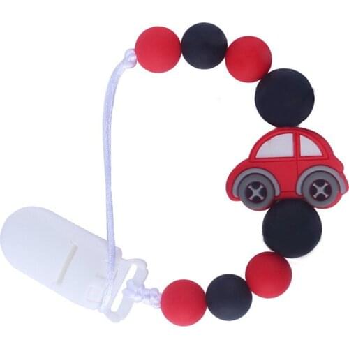 Baby Pacifier Chain Cartoon Beads Silicone Molar Teether Toddler Toy Car Pacifier Chain Clip Nursing Teething Gift for Newborn