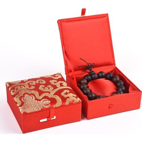 Cotton Filled Square Silk Brocade Bracelet Gift Box Packaging Jewelry Storage Case for Women 10x10x4.5cm