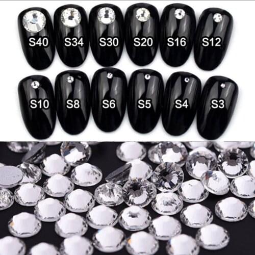 Ss2-ss50 Crystal Clear Non Hotfix Flatback crystal glass Nail art Rhinestones Decorations DIY shoes headdress wedding dress trim