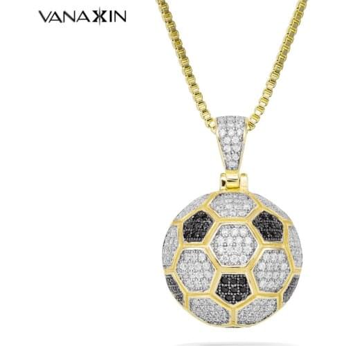 VANAXIN Football Pendant Necklace Hiphop AAA CZ Bling Bling Iced Jewelry Accessory Paved Brass Fashion Pendants Box Hip Hop Gift