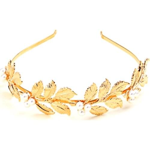 Vintage Gold Metal Flowers Leaves Hair Bands Baroque Bridal Tiaras Wedding Jewelry For Women Royal Hair Accessory Pearl Bridal