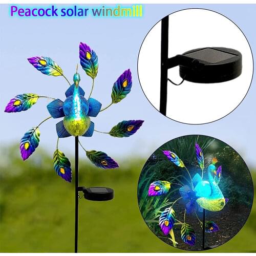 Iron Painted Peacock Decorative Stakes Solar Light Windmill Yard And Garden Home Decor Ornament Decorative Wind Spinners Wrought