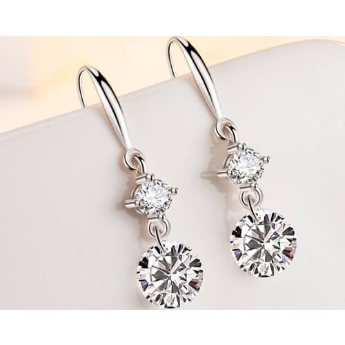 925 Sterling Silver Zircon Charm Stud Earrings For Women Girls Wedding Party Jewelry Pendientes eh1354