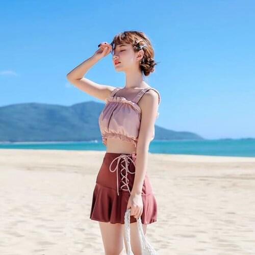 Ladies Swimsuit Fresh Sweet Slimming Covered Meat Conservative Separate Skirt Seaside Beach Hot Spring Bathing Suits Swimwear