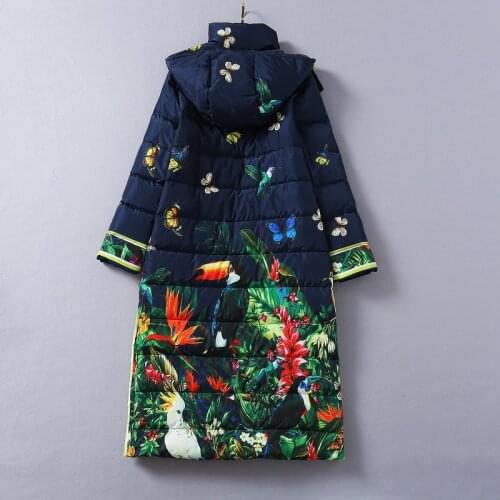 Winter Women High quality 90% White duck down overcoat Fashion runways print Hooded long down Coat C659