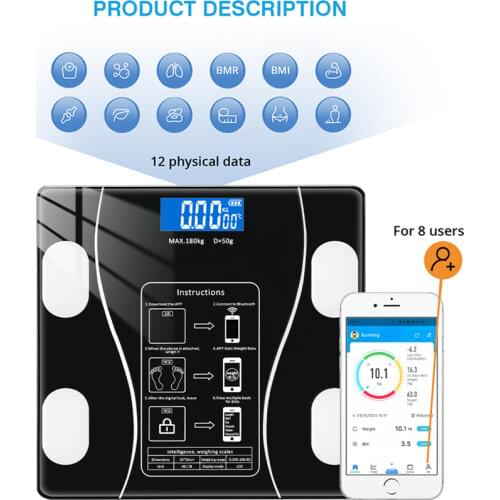 1PC Bluetooth Smart Body Fat Scales LED Digital Weight Scale BMI Body Composition Analyzer With Smartphone APP
