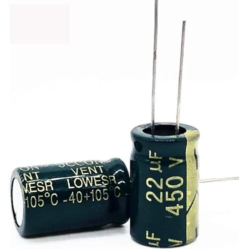 100pcs/lot 450v 22UF 450v22UF Low ESR/Impedance high frequency aluminum electrolytic capacitor size 13*20 20