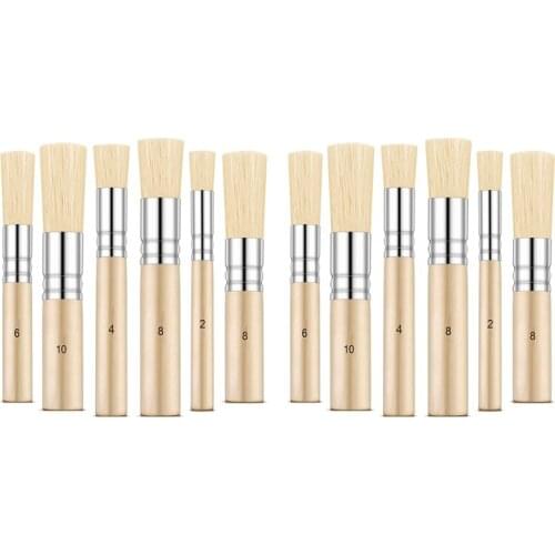 12 Pieces Wooden Stencil Brushes Painting Bristle Brushes for Acrylic Oil Watercolor Art Painting Stencil Project