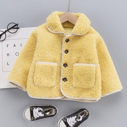 2020 Children Clothing Fall/Winter Toddler Girl Jacket Korean Lamb Hair Plus Velvet Thicken Baby Jacket Outerwear Outing Clothes