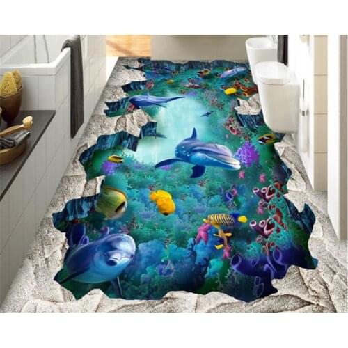 Beibehang Ocean World Bathroom Art 3D 3D Paintings Floor Paintings Living Room Bedroom Bathroom 3D Floor PVC Anti-Slip Floor