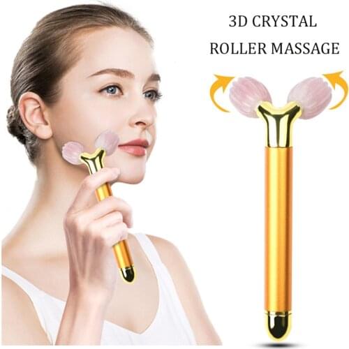 3D Massager For Face Rose Quartz Jade Roller Stone Electric Facial Massager Roller Skin Care Beauty Slimming Tool Face Massage