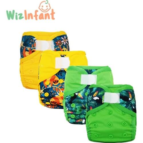 WizInfant 4PCS ECO-friendly Newborn Cloth Diaper Cover Baby Diapers Waterproof Cover Nappies Reusable Washable Adjustable Pocket