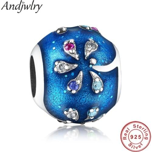 925 Sterling Silver Fit Original Pandora Charms Bracelet Beads Blue Enamel With Mix CZ Charms Bangle DIY Jewelry Making Berloque