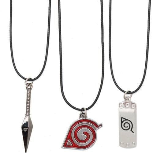 Anime Necklace Jewelry Ninja Darts Weapon Model Konoha Symbol Pendants Necklaces Leather Rope Choker Women Men Collier