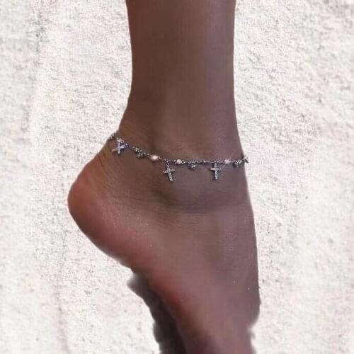 SLJELY Fashion Real 925 Sterling Silver Multi Cross Anklet Chain Leg Bracelet Micro Zircon Women Girls Luxury Brand Foot Jewelry