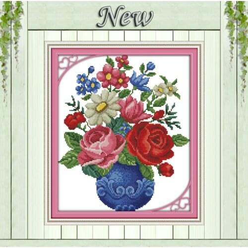 Blossom flowers in vase 11CT patterns printed on the fabric 14CT needlework diy dmc cross stitch chinese Sets Embroidery kits