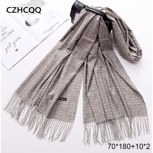 Long Pashmina Winter 100% Wool Scarf Women Hijab Stole Plaid Blanket Cashmere Foulard Femme Shawl Women Scarf Luxury Ladies 2019