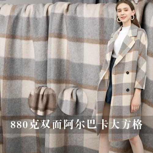 The cloth Plaid printed double-side Alpaca long wool garment materials winter overcoat DIY clothes fabrics Freeshipping