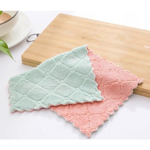 Double-Sided Dishwashing Cloth Coral Fleece Rag Kitchen Clean Non-Stick Oil Lazy Dish Towel Explosion Pineapple Lattice Random