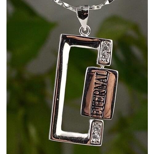 Guarantee Plain 925 Sterling Silver Jewelry, Eternal CZ, Cubic pendant, 34 mm, 6.4 g, PE36028