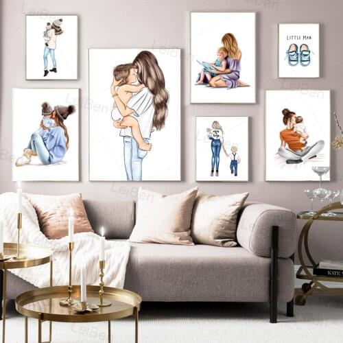 Nordic Warm Family Canvas Painting Mother and Child Daily Life Art Poster Wall Stickers Home Decoration Childrens Room Painting