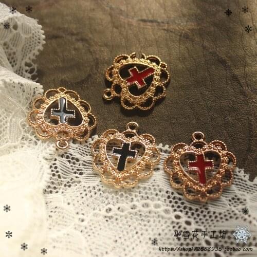 MRHUANG 10pcs/pack 20mm Hollow Heart Cross Enamel Charms Decoration DIY Bracelet Jewelry Accessory Gold-color