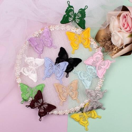 Sew or Iron on Patch 3D Lace Black White Butterfly Embroidery Patches for Clothing Chiffon Applique Dress Clothes Sticker Stripe