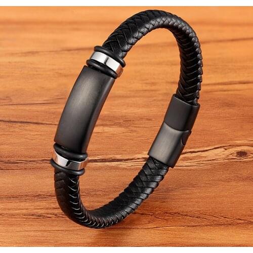 New Luxury Stainless Steel Accessories Genuine Leather Combination 3 Colors Men Bracelets Woven Bracelet For Men Birthda