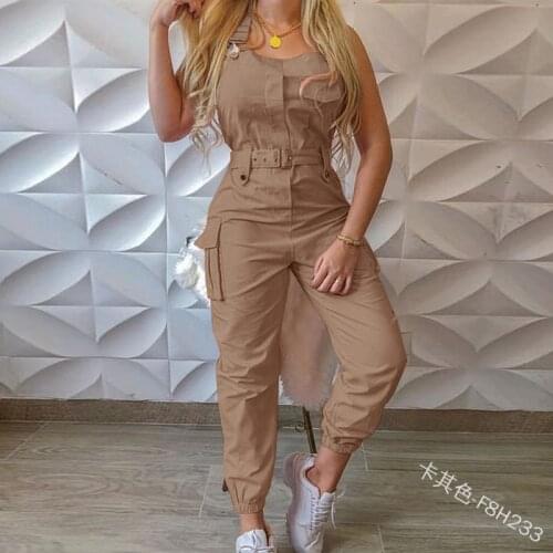Solid Color Casual Fashion Womens Overalls Sleeveless Plus Size Loose Jumpsuit