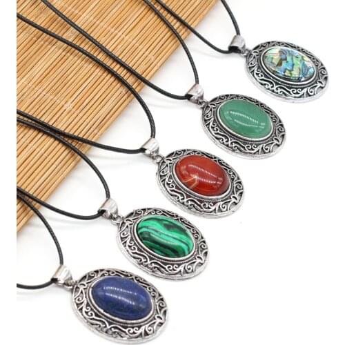 Natural Stone Agates Crystal Quartzs Egg ShapeRose Quartzs Amethysts Necklace Pendant Women Jewelry Gift 33x45mm Length 55cm