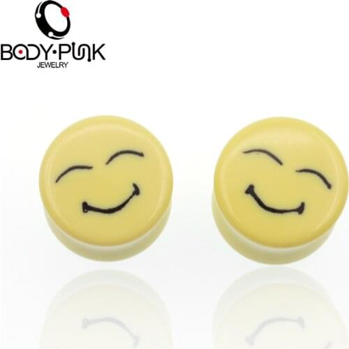 BODY PUNK Smile Acrylic Double Flare Ear Piercing 1 Pair Ear Plugs Tunnels Gauges Expander Body Piercing Jewelry 3-13mm PLG 036