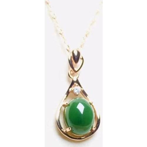 Real 925 Silver White Green HeTian Jade Beads Inlay Design Lucky Pendant + Chain Necklace Fine Jewelry Certificate