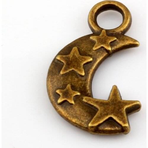 Moon stars Charm Pendants 20Pcs / lots 11x19 mm Antique bronze Alloy jewelry DIY Fit Bracelets Necklace Earrings A-331