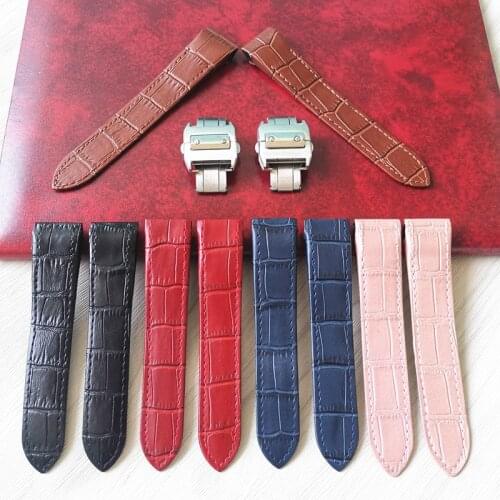 High quality 20 23mm Genuine Leather strap men watch Suitable for Cartier Santos100 sports waterproof buckle bracelet watch band